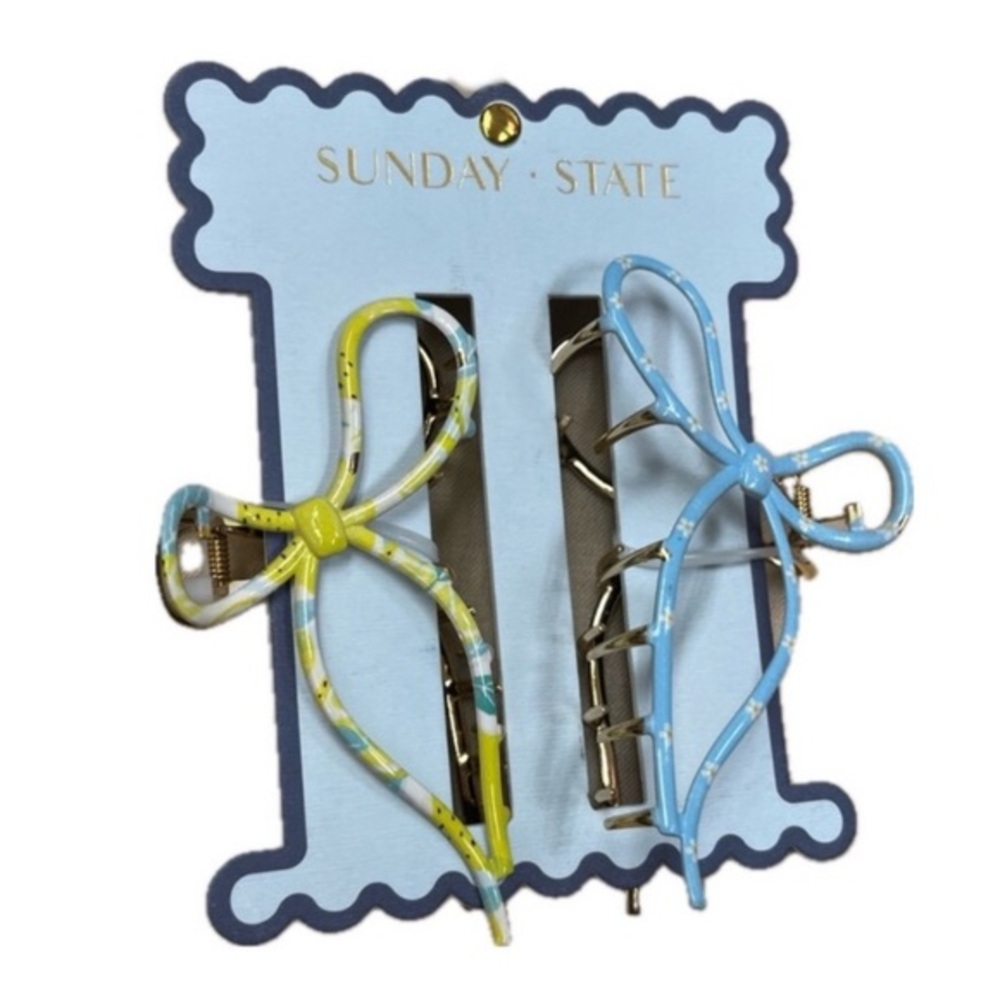 Bow nwt metal Yellow and Blue with flowers Hair Clips